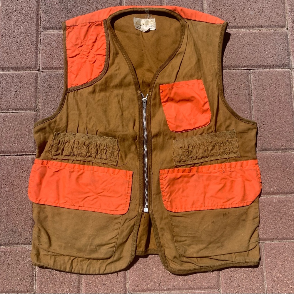 Vintage 70s 1970s American Field Neon Orange & Tan Outdoor Vest